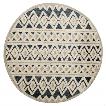 Homeroots 6 ft. Round Blue & Cream Striped Diamonds Area Rug 396175